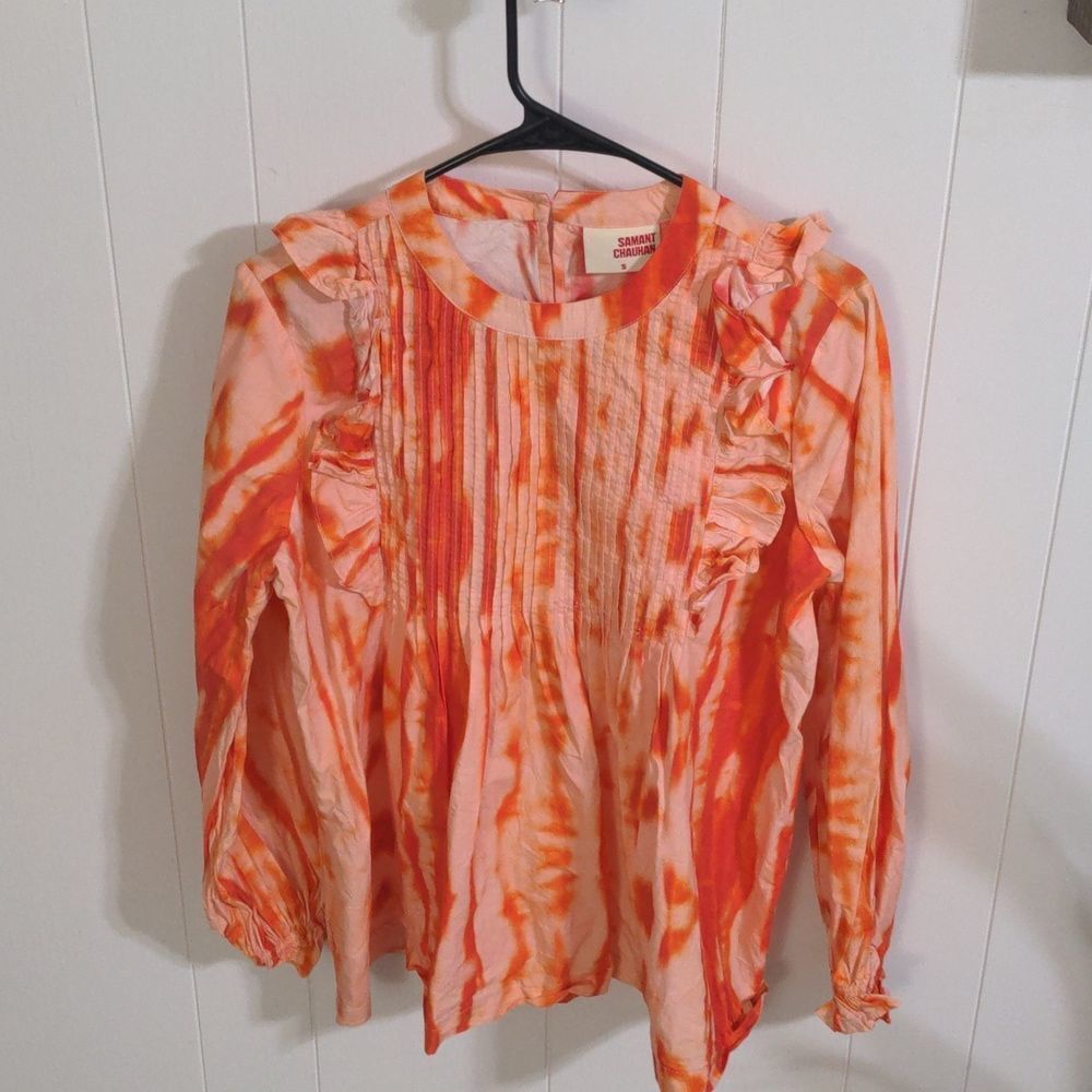 Samant Chauhan Emilia Orange Tie Dye Long Sleeve Blouse Women's S